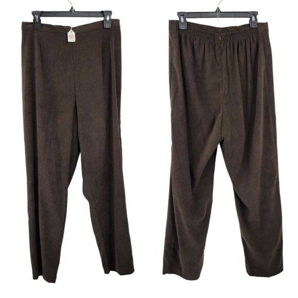 Vintage 90's Dress Pants Faux Suede High Rise Elastic Waist Tapered Brown 16 - Picture 1 of 5
